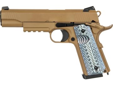 DBY Airsoftová pistole 739 (M1911 CQBP) - písková TAN, kovový závěr, GBB, DBoys/Double Bell 01