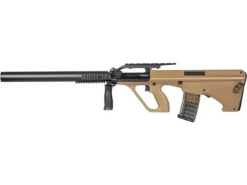 Airsoftová zbraň AUG A2 s tlumičem - písková TAN, dvojnožka, Snow Wolf, SW-20BM