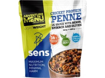 SENS Cvrččí proteinové penne v omáčce s fazolemi, špenátem a olivami - 400g, Lightweight, Adventure Menu