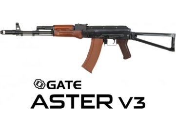 Airsoftová zbraň AKS74N + ASTER V3 - ocelová, pravé dřevo, Essential, E&L