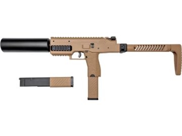 VRK Airsoftový samopal VMP-1 s tlumičem - pískový TAN, 2x zásobník, GBB, VORSK 01