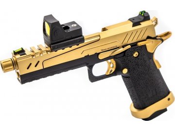 Airsoftová pistole Hi-Capa 5.1 s kolimátorem Split - zlatá, GBB, VORSK