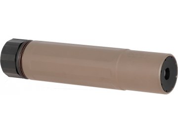 QD tlumič DASM-S s tlumičem výšlehu 180x35 mm - pískový TAN, 14mm levotočivý, Angry Gun