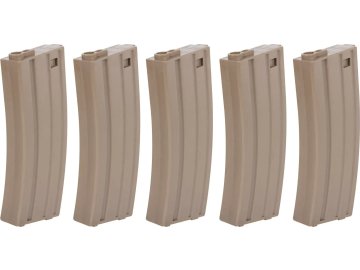 SRC Set zásobníků Mid-Cap pro M4 + rychloplnička - 5ks, pískový TAN, tlačný, 140bb, SRC 01