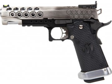 Airsoftová pistole HX 2501 - stříbrná/černá, kovový závěr, GBB, Armorer Works Custom