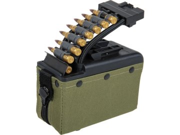 AIK Krabicový zásobník pro M249 s imitací nábojů - olivový OD, 2000bb, elektrický, A&K 01