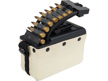 AIK Krabicový zásobník pro M249 s imitací nábojů - pískový TAN, 2000bb, elektrický, A&K 01