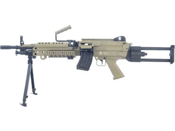Cybergun Airsoftový kulomet FN M249 PARA - pískový TAN, nylonové tělo, elektronická spoušť, CyberGun 01