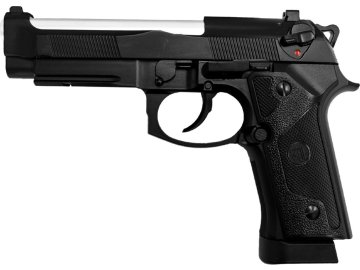 KJW Airsoftová pistole M9 A1, celokov, CO2 blowback - černá, stříbrná hlaveň 01