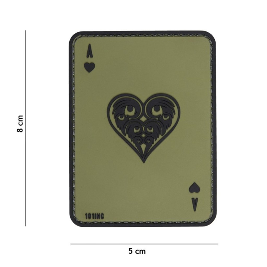 Nášivka na suchý zip Ace Of Hearts (plast 3D) - oliva (101 INC)