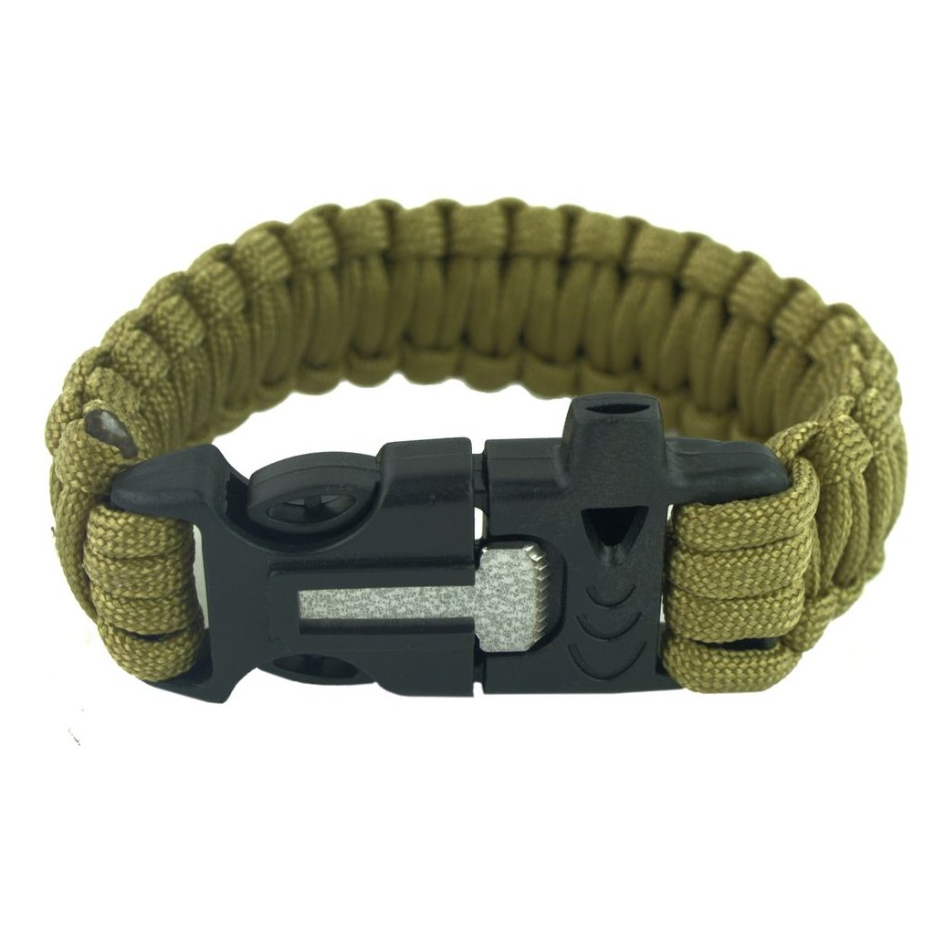 Survival náramek 4v1 Tan Píšťalka/křesadlo/nožík/paracord-23cm - A.C.M.
