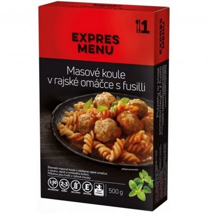 KM Masové koule v rajské omáčce s fusilli (1 porce s přílohou 500g) - Expres menu