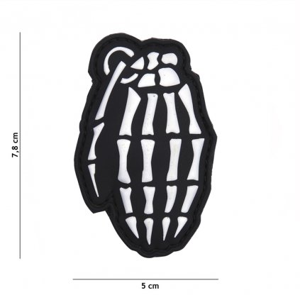 Nášivka na suchý zip Skull Granade (plast 3D) - white (101 INC)