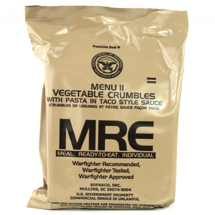 MRE Menu 11 Vegetable Crumbles with Pasta in Taco Style Sauce