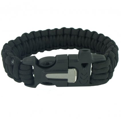 Survival náramek 4v1 Black Píšťalka/křesadlo/nožík/paracord-23cm - A.C.M.