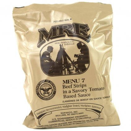 MRE Menu 7 BEEF STRIPS IN A SAVORY TOMATO BASED SAUCE