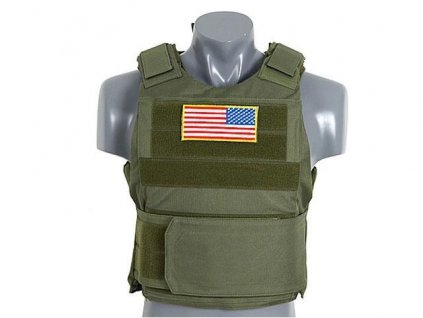 Airsoftová vesta PT Tactical Body Armor od 8FIELDS - Olive. S ochranou šíje a atrapami plátů. Na AirsoftMorava.