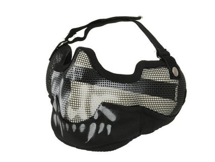 Airsoftová velká ocelová maska v.2 - Black/Skull. Tvarovatelná, s motivem lebky. Na AirsoftMorava.