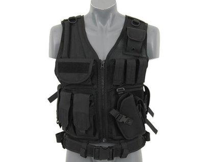 Airsoftová taktická vesta v.2 pro uniformované složky od 8FIELDS - černá. S mnoha sumkami. Na AirsoftMorava.