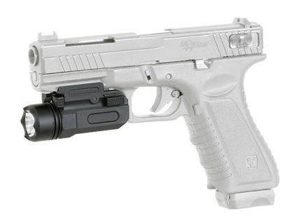 Airsoftová taktická LED svítilna na pistoli - černá. 150 lumenů, na RIS lištu. Na AirsoftMorava.
