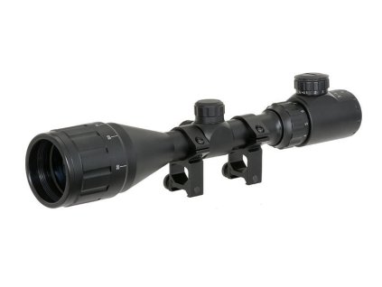 Airsoft optika 3-9x50AOEG od PCS. S podsvětleným křížem a montážními kroužky na RIS lištu 22mm. Na AirsoftMorava.