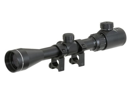 Airsoft optika 3-9x40E od PCS. Podsvícený kříž (červená/zelená), s vysokými montážními kroužky. Na AirsoftMorava.