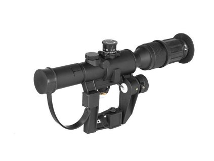 Airsoft optický zaměřovač pro SVD/SVU 4x24 od PCS. Replika PSO-1, červené podsvícení, boční montáž. Na AirsoftMorava.