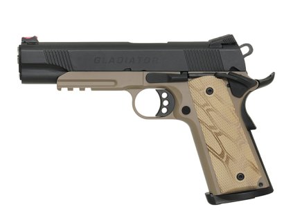 Airsoft GBB pistole M1911 Gladiator Crixus APS, Coyote, celokov, Turbo zásobník. Na AirsoftMorava.