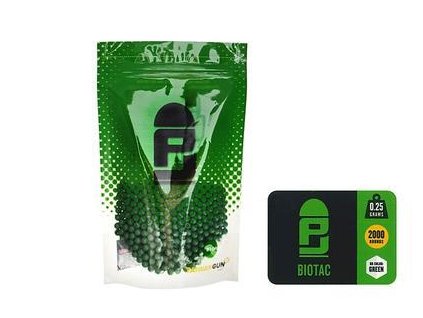 Airsoft BIO kuličky 0,25g, 2000ks, nazelenalé, precizní, hladké. Na AirsoftMorava.