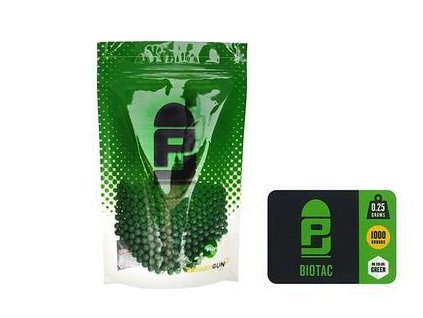 Airsoft BIO kuličky P&J 0,25g, 1000ks, zelené, precizní, hladké. Na AirsoftMorava.