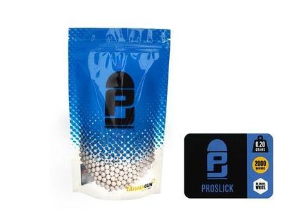 Airsoftové kuličky P&J Proslick 0,20g, 2000ks, bílé, precizní, hladké. Na AirsoftMorava.