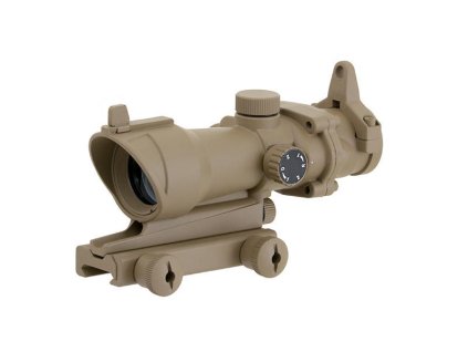Airsoft kolimátor 1x32 styl ACOG od Aim-O - Coyote. Kovový, s pevnými mířidly, červená/zelená tečka. Na AirsoftMorava.