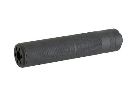 Airsoft imitace tlumiče zvuku 155x30mm od M-ETAL. Hliníková, s levotočivým závitem 14mm. Na AirsoftMorava.