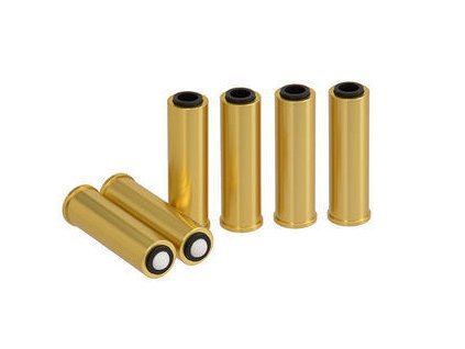 Airsoftové imitace nábojů (6 ks) do revolveru HFC HG-132/133. Kovové, každá na 1 BB. Na AirsoftMorava.