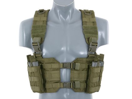 Airsoft Chest Harness rozepínatelný z předu od 8FIELDS - Olive. S dvojsumkou 5.56. Na AirsoftMorava.