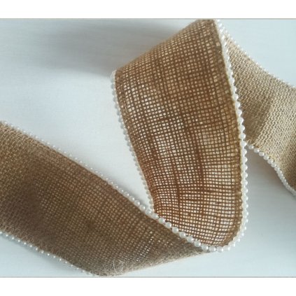 Jutová stuha s perličkami 65 mm režná prírodná