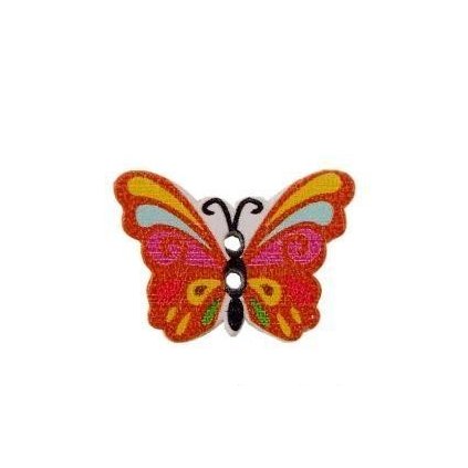 Drevený gombík motýľ oranžový 17x24 mm