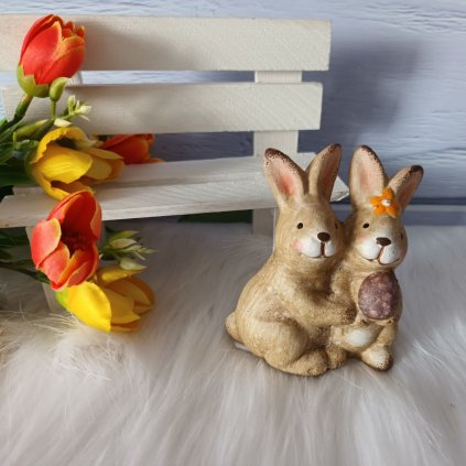 Dekorácia Zajac sediaci so zajačicou keramika