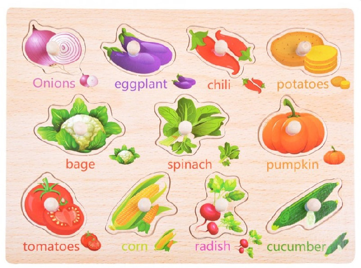 Fából készült puzzle - vidám zöldségek