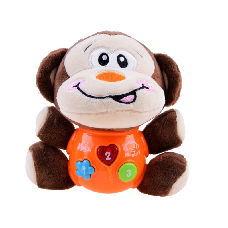 Interaktív plüss majom narancssárga hassal