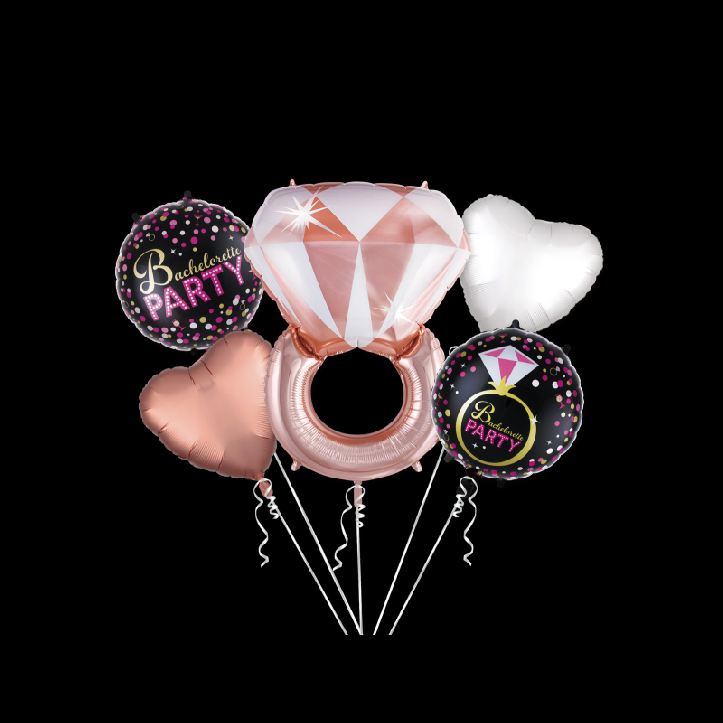 Fólia lufi készlet - "Bachelorette Party" gyűrűvel (5 db)