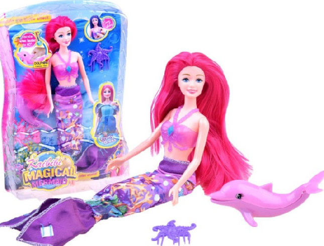 Baba - sellő varázslatos ruhában + delfin Rózsaszín: Rózsaszín