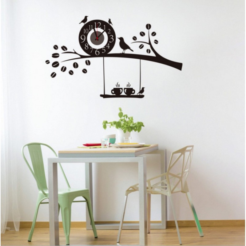 Öntapadó falióra - Madarak és kávé