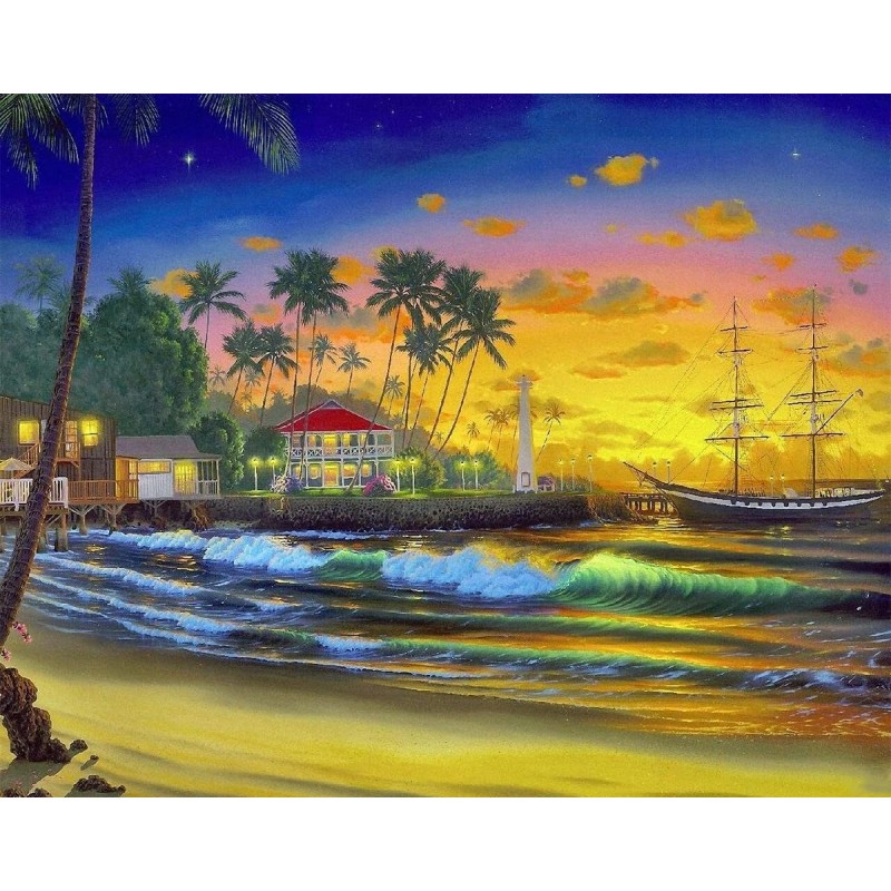 5D gyémánt mozaik - Sziget Hajógyárral