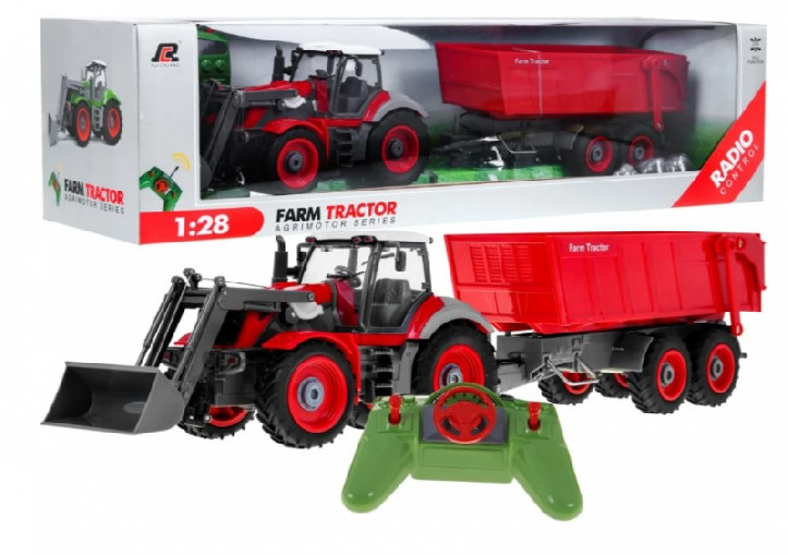 1:28 léptékű RC mezőgazdasági traktor pótkocsival (2,4 GHz)
