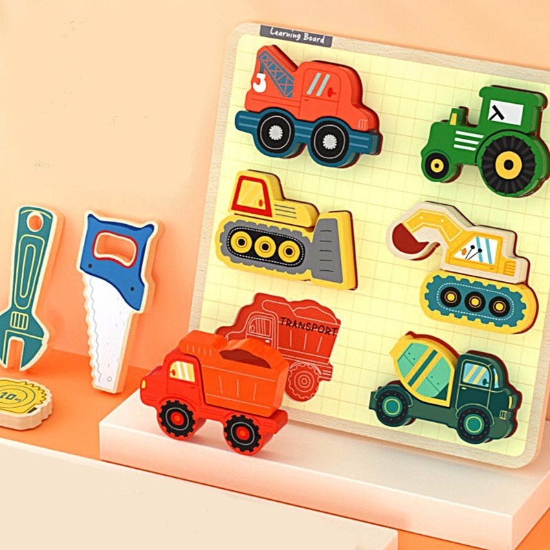 Fa oktató puzzle - Építőgépek 6 db