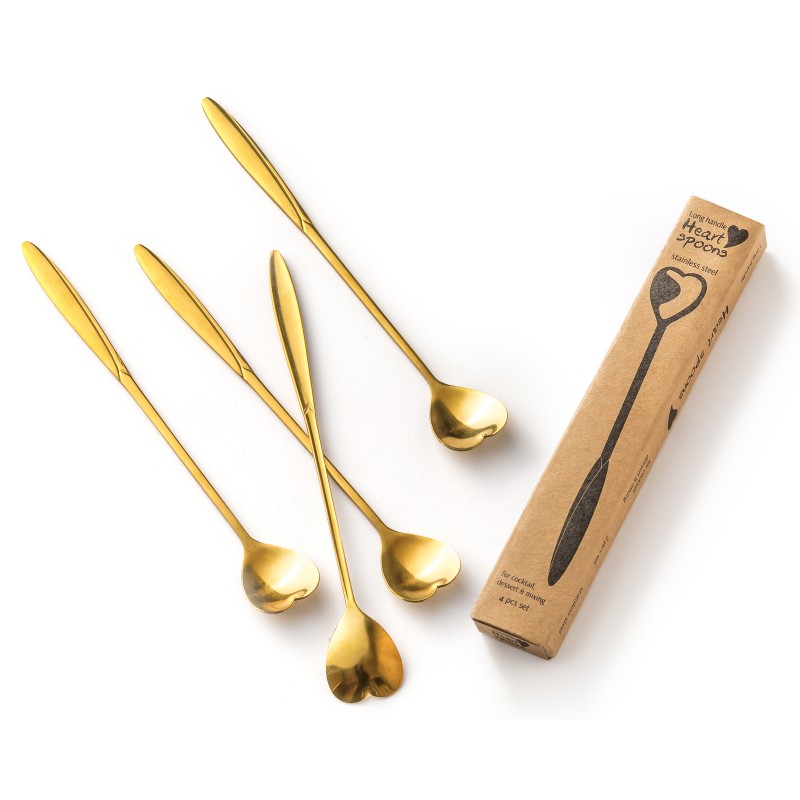Szív alakú kanalak hosszú nyéllel 4 db - ARANY