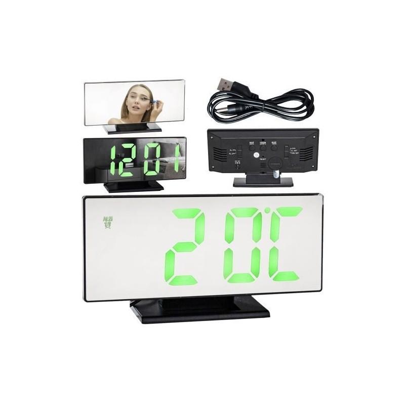 Tükör LED ébresztőóra 4 az 1-ben fekete