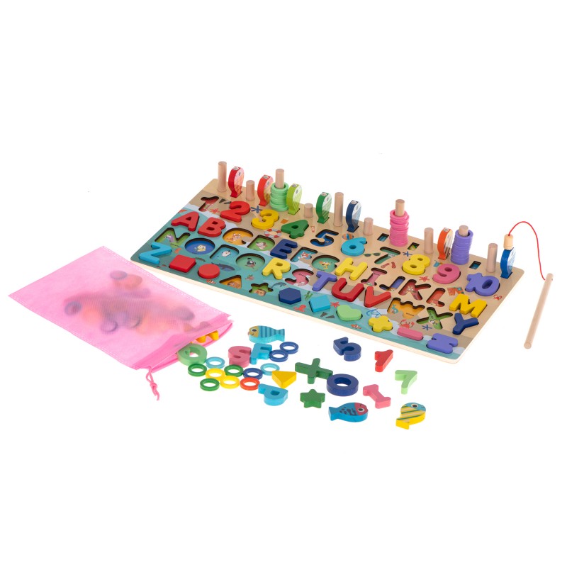 Fából készült oktatókészlet az ábécé megtanulásához állatokkal 3 az 1-ben