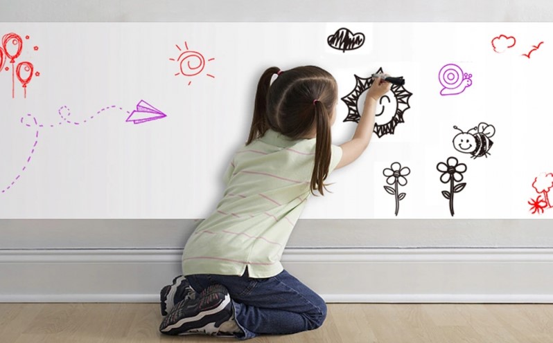 Öntapadó fali tábla kék markerrel - 200x45